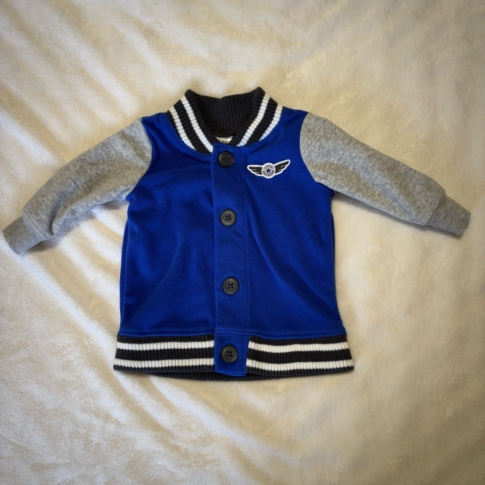 Carters fleece button up sweater letterman jacket style 3 months